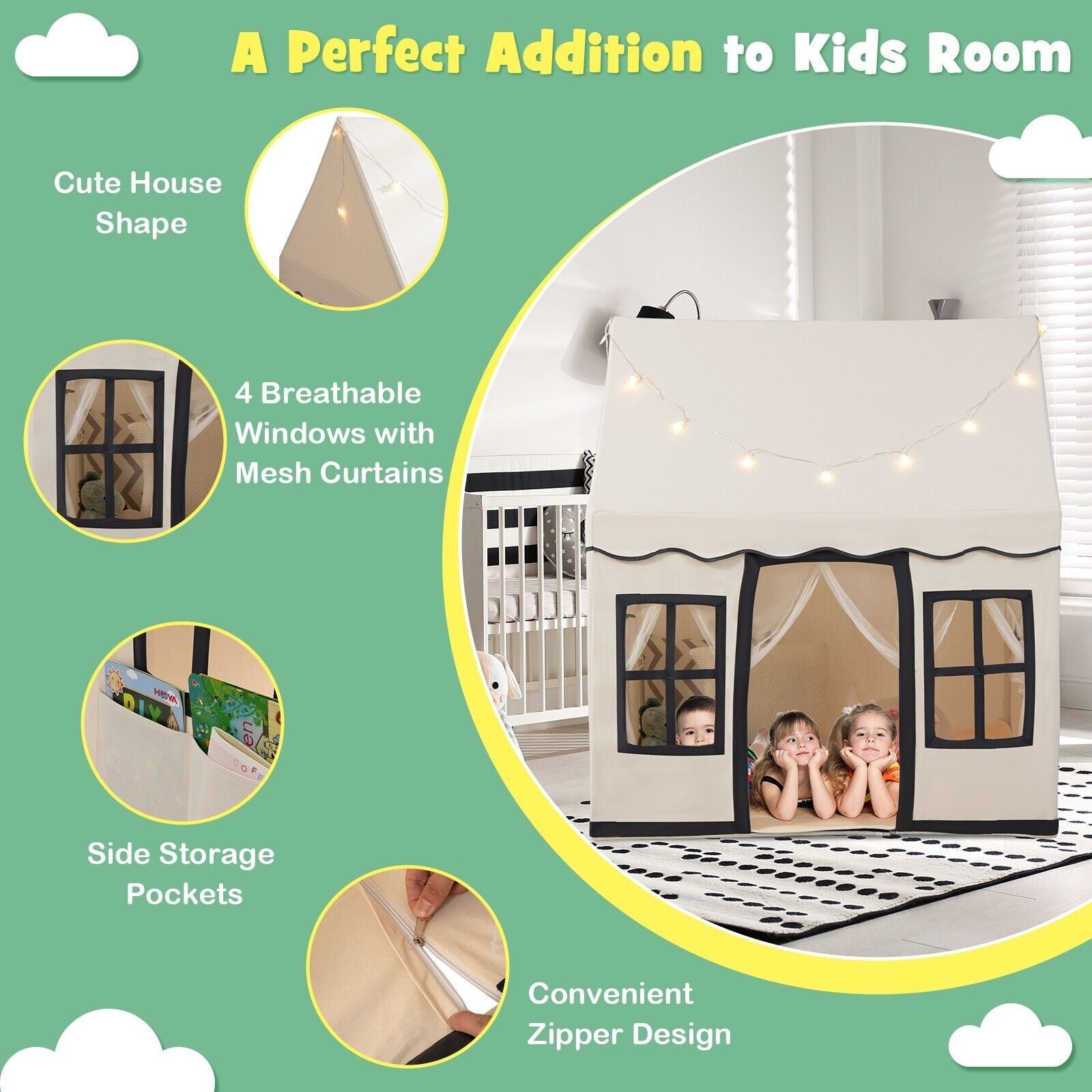 Kids Play Tent Indoor Kids Playhouse with Star Lights Toddler Castle Play Tent