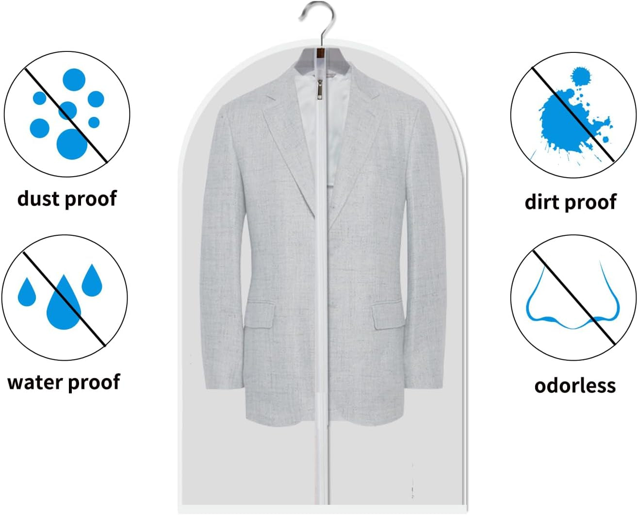 Clear Garment Bags Hanging Clothes Bags (Set of 12) for Closet Storage Plastic Bag with Zipper for Suit Dress Coat Travel Laundry Wardrobe Closet Garment Dust Cover Bags 24'' X 40'' 12 Pack