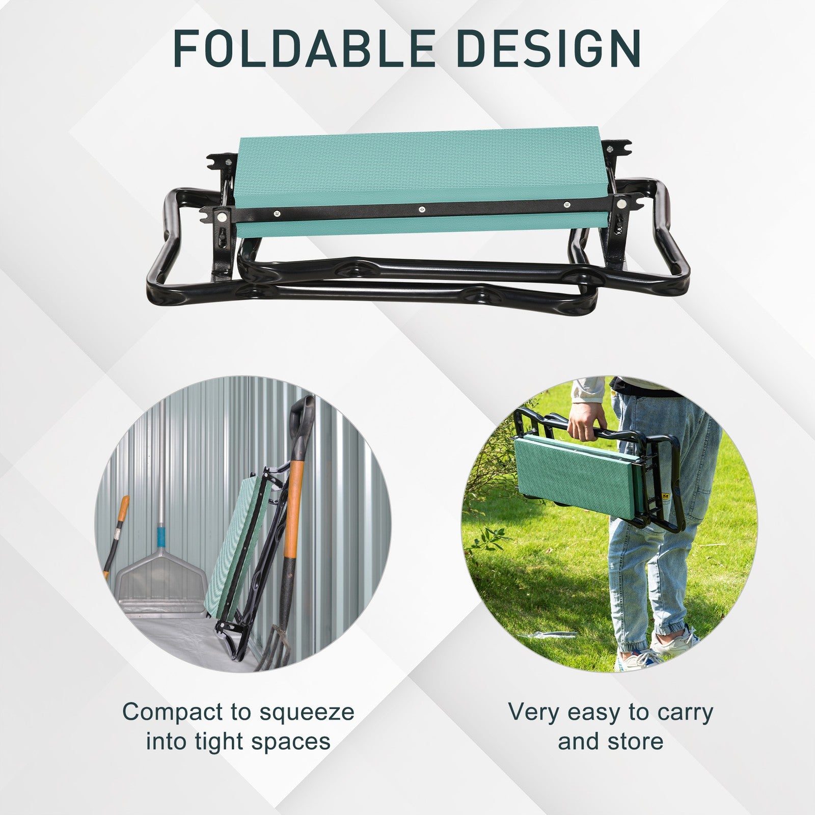 Garden Kneeler 2 in 1 Ergonomic Design Knee Pad Support Bench Foldable, Green