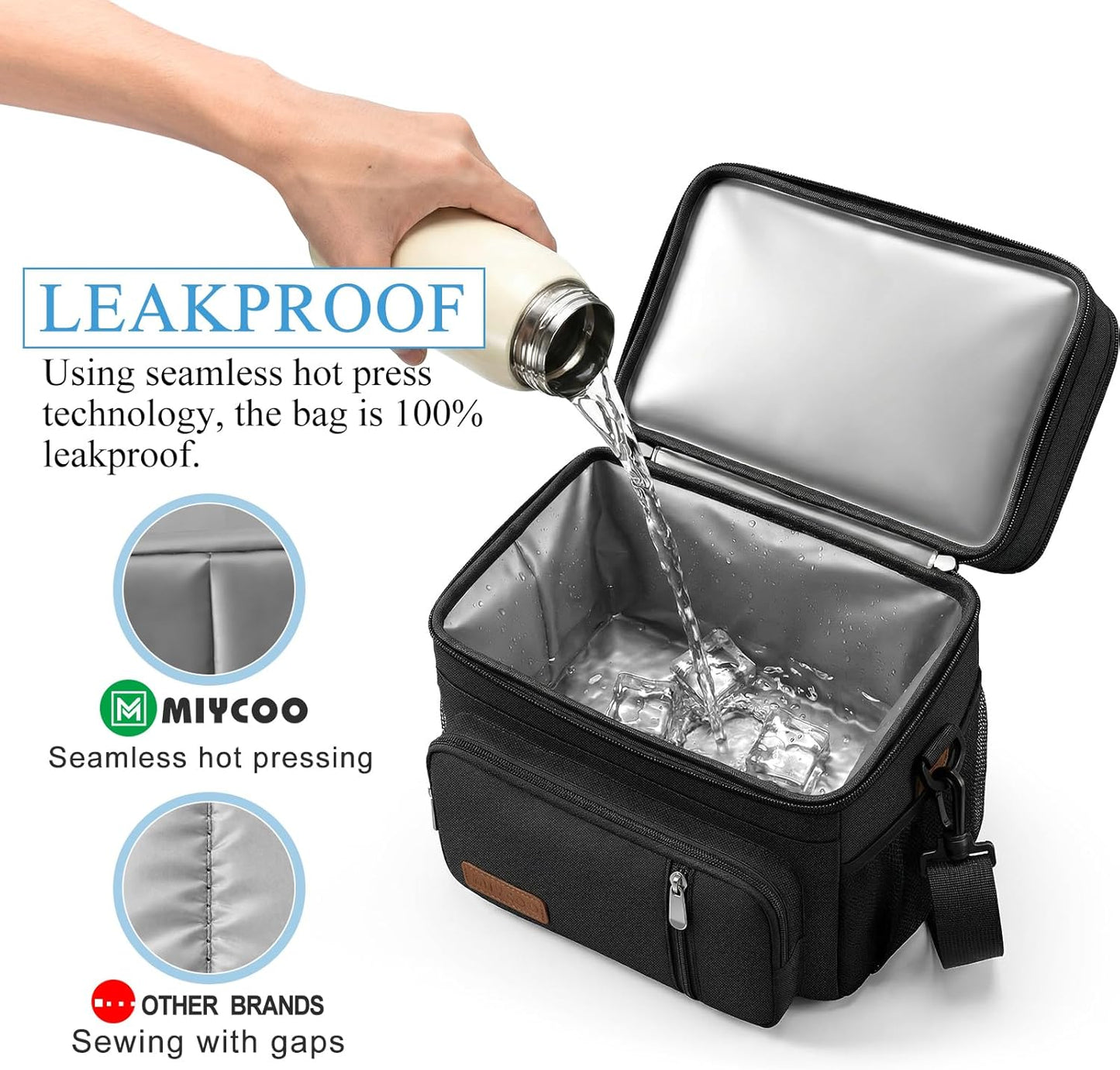 Lunch Bag & Lunch Box for Men Women Double Deck - Leakproof Insulated Soft Large Adult Lunch Cooler Bag for Work Picnic (Black,15L)