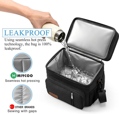 Lunch Bag & Lunch Box for Men Women Double Deck - Leakproof Insulated Soft Large Adult Lunch Cooler Bag for Work Picnic (Black,15L)